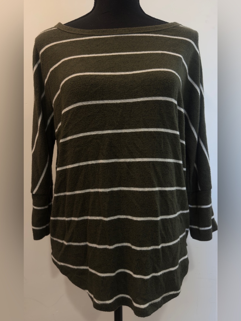 Market & Spruce Olive Green Striped Boatneck Top